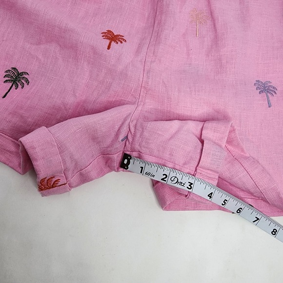 Farm Rio Anthropologie Linen Shorts Women's Small Embroidered Palm Trees Pink‎ - Picture 4 of 7